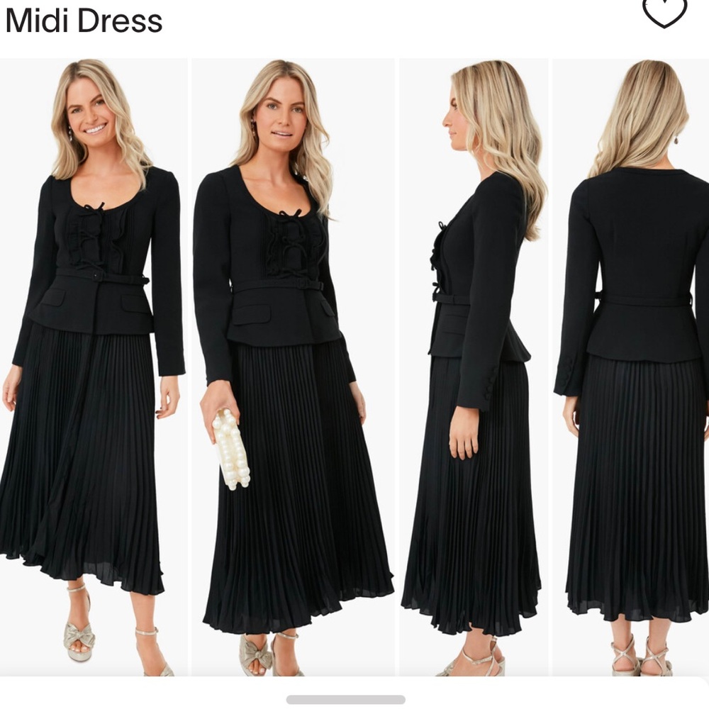 Self-Portrait Black Crepe and Chiffon Midi Dress NWT